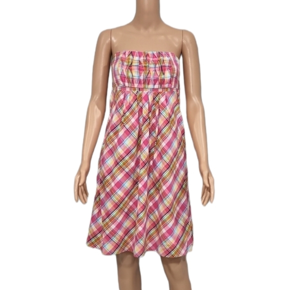 Vtg Lilly Pulitzer Strapless Pink Colorful Multi Color Plaid Dress Size 4 A Line - Picture 2 of 12